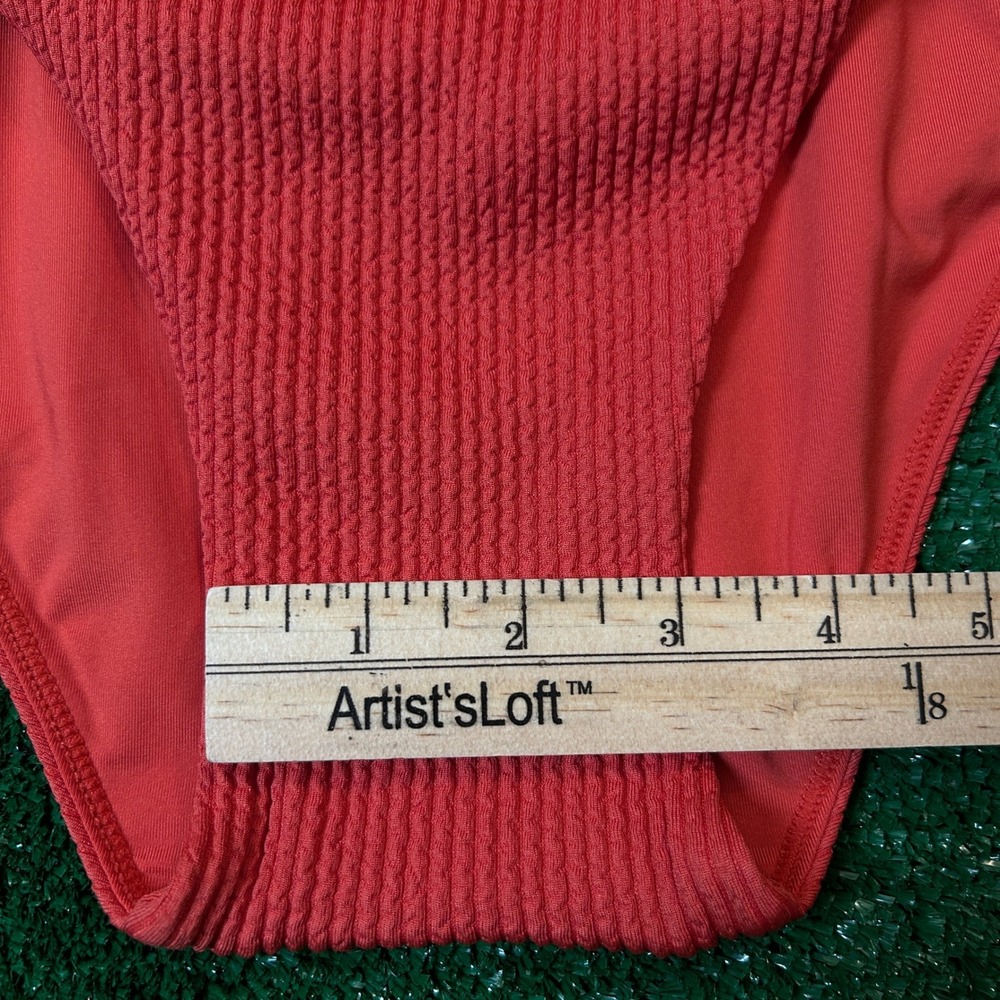 Monday Swimwear One Piece Swimsuit W L Coral Red Textured Square Neck Low Back - Picture 12 of 13